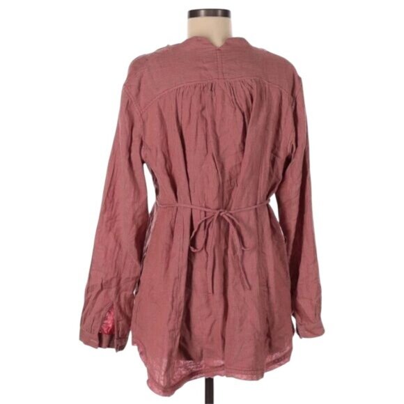 Free People Deep V-Neck Empire Waist Micro Striped Casual Baby Doll Top - Picture 4 of 11